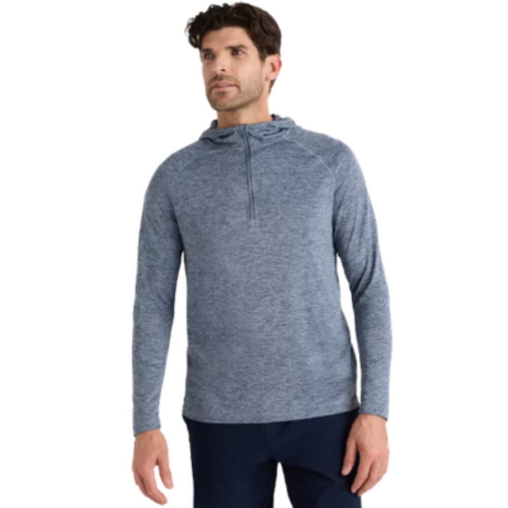 Quince Men's Mesh Performance Training Quarter Zip Hoodie Heather Blue Large